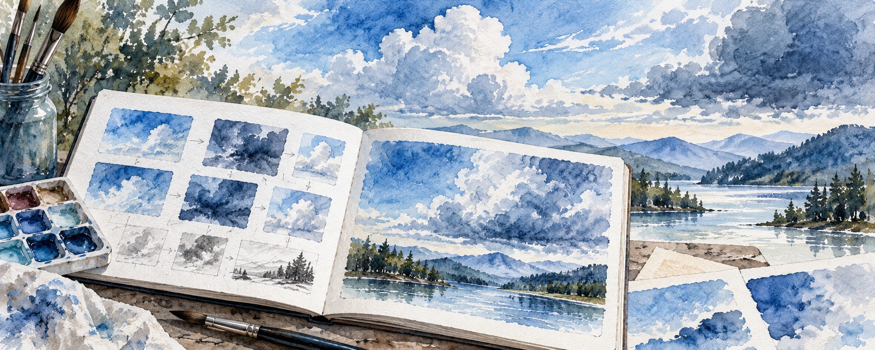 Flat watercolor wash example