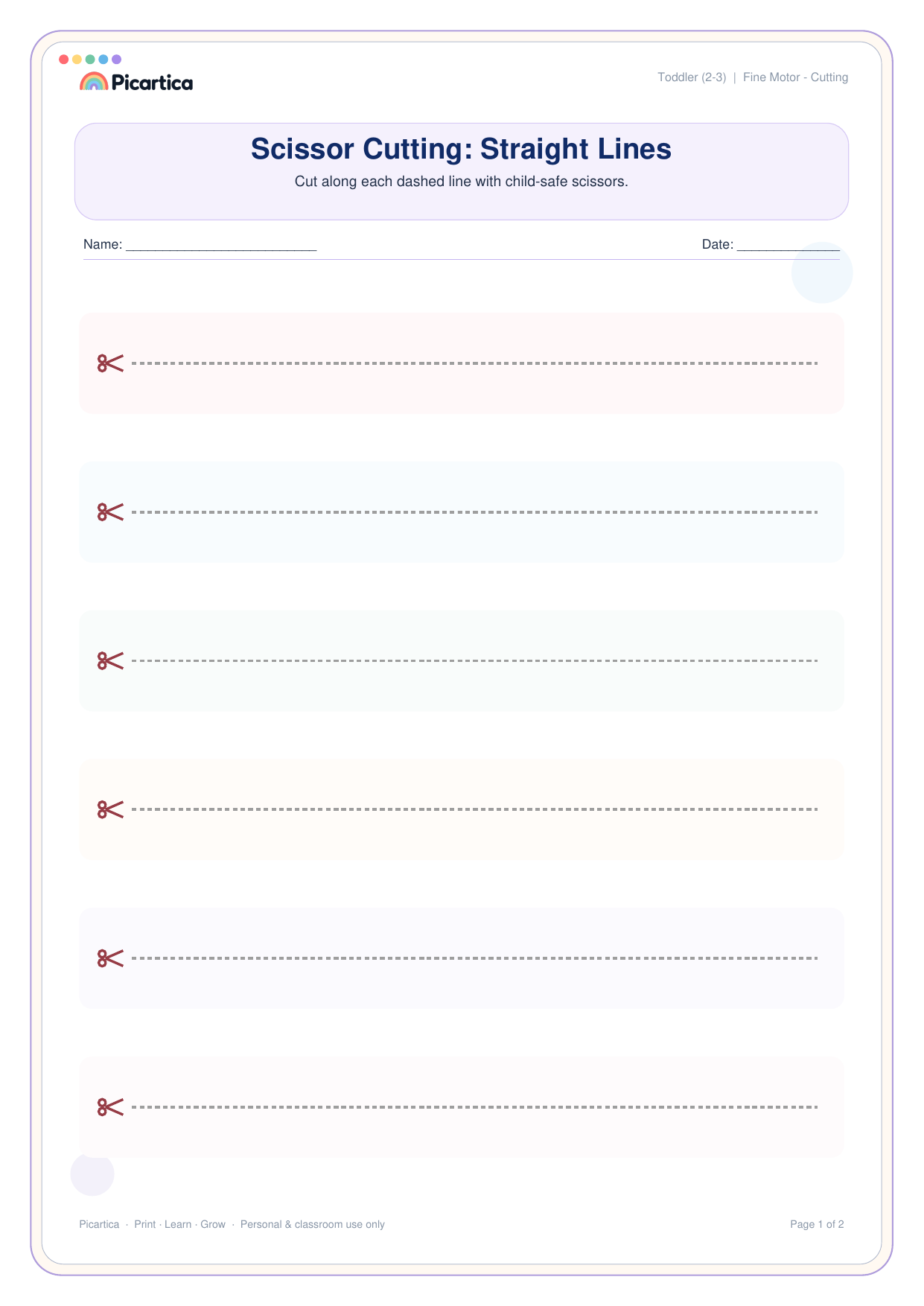 Scissor Cutting: Straight Lines free worksheet preview