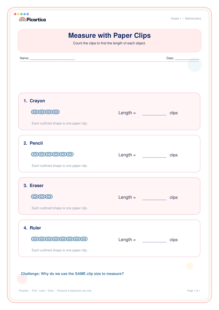 Measure with Paper Clips free worksheet preview