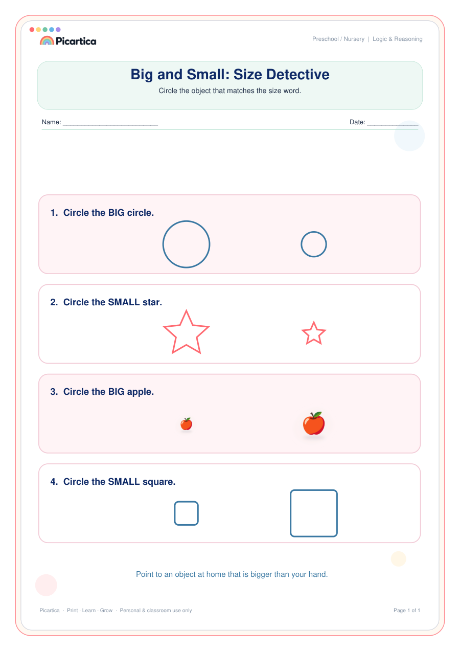 Big and Small: Size Detective free worksheet preview