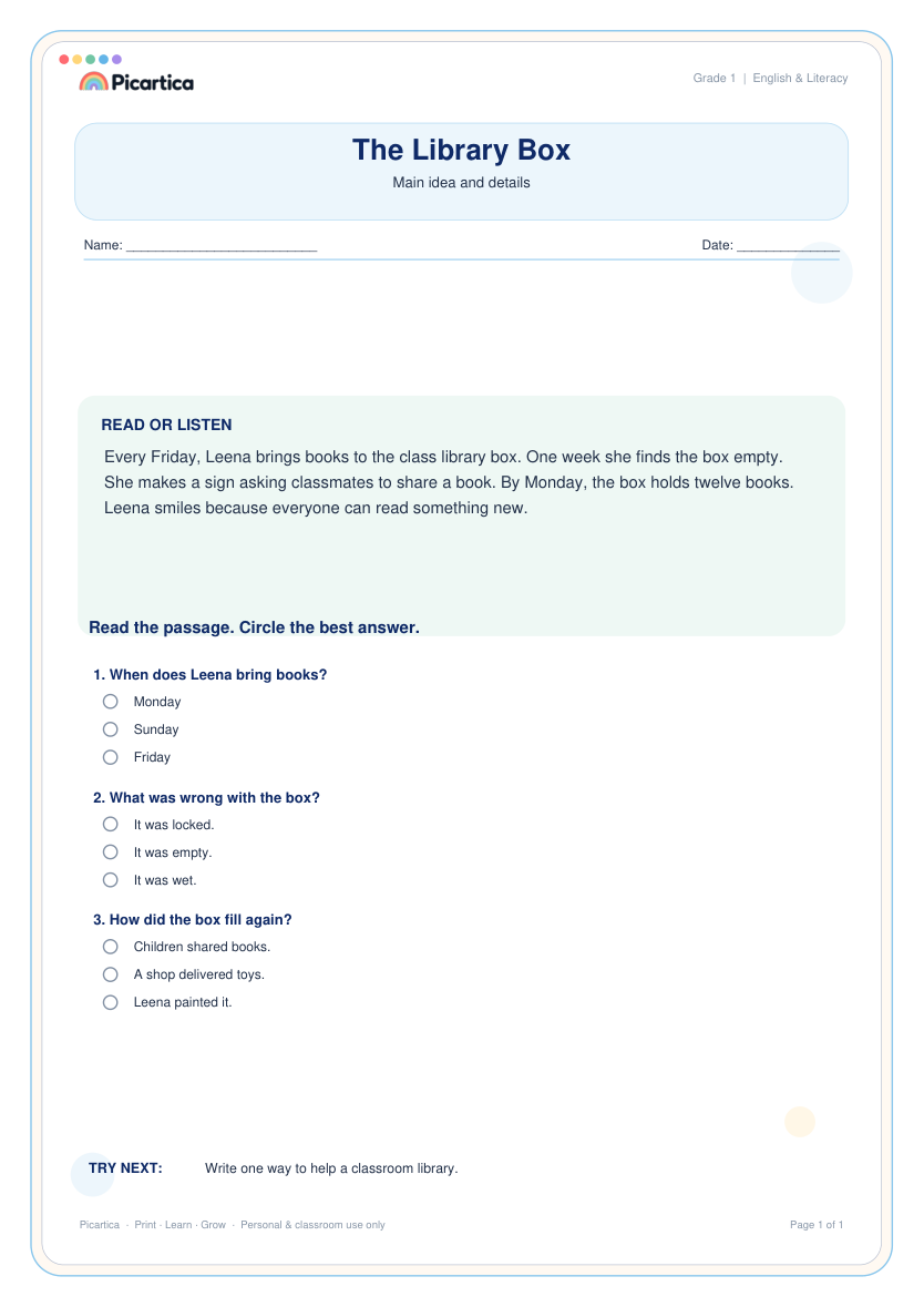 The Library Box free worksheet preview