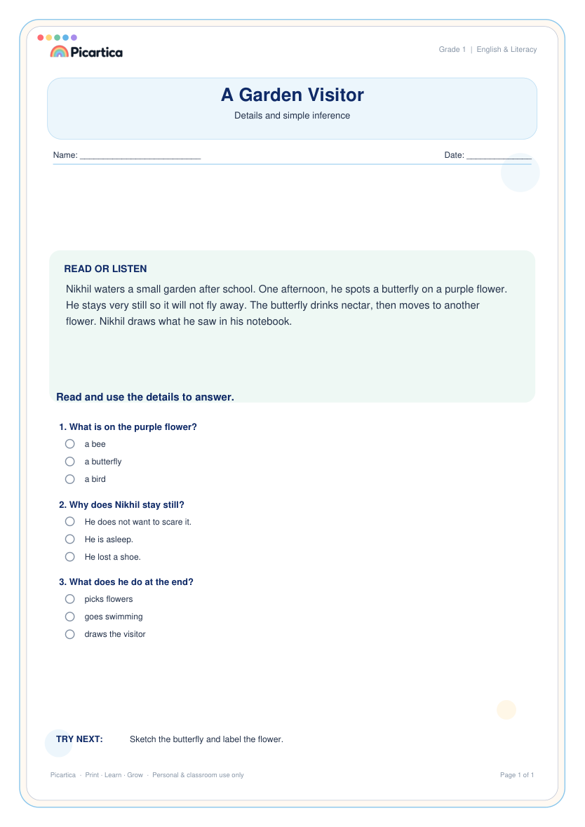 A Garden Visitor free worksheet preview
