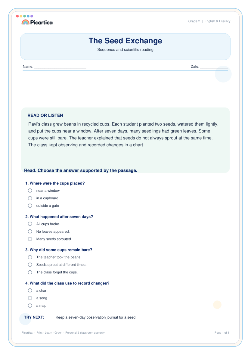 The Seed Exchange free worksheet preview
