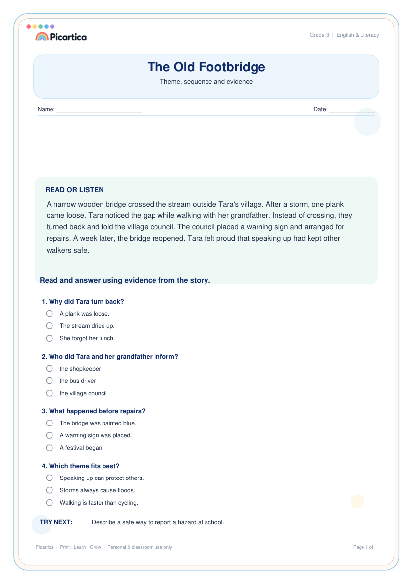 The Old Footbridge free worksheet preview