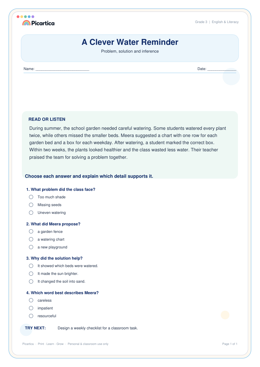 A Clever Water Reminder free worksheet preview