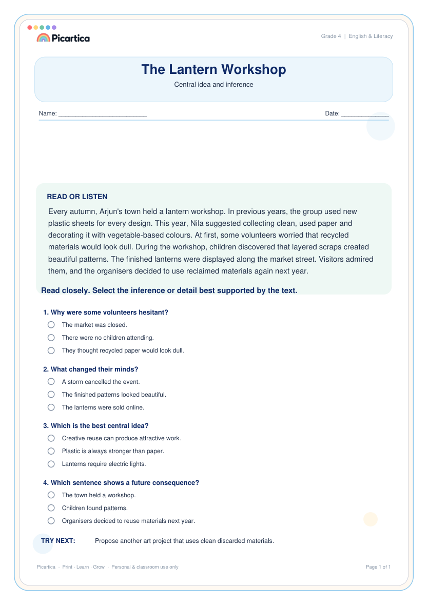 The Lantern Workshop free worksheet preview