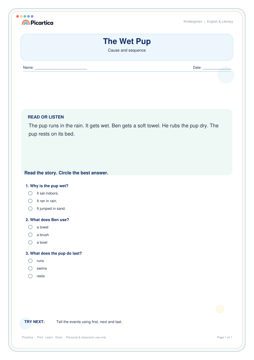 The Wet Pup free worksheet preview