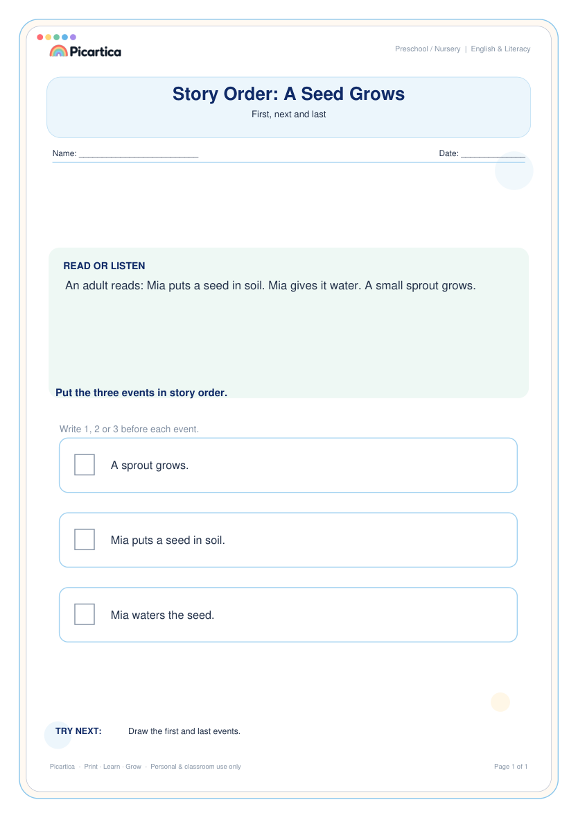 Story Order: A Seed Grows free worksheet preview
