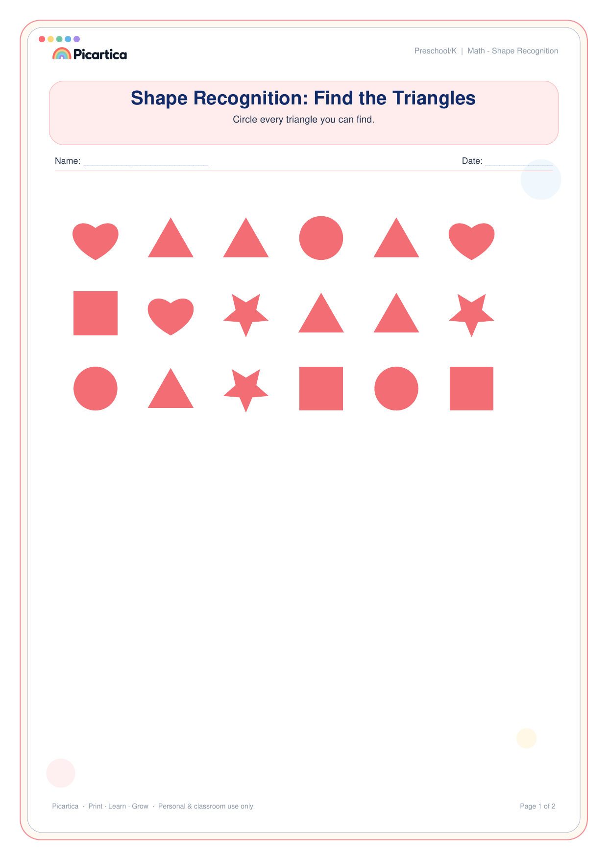Shape Recognition: Find the Triangles free worksheet preview