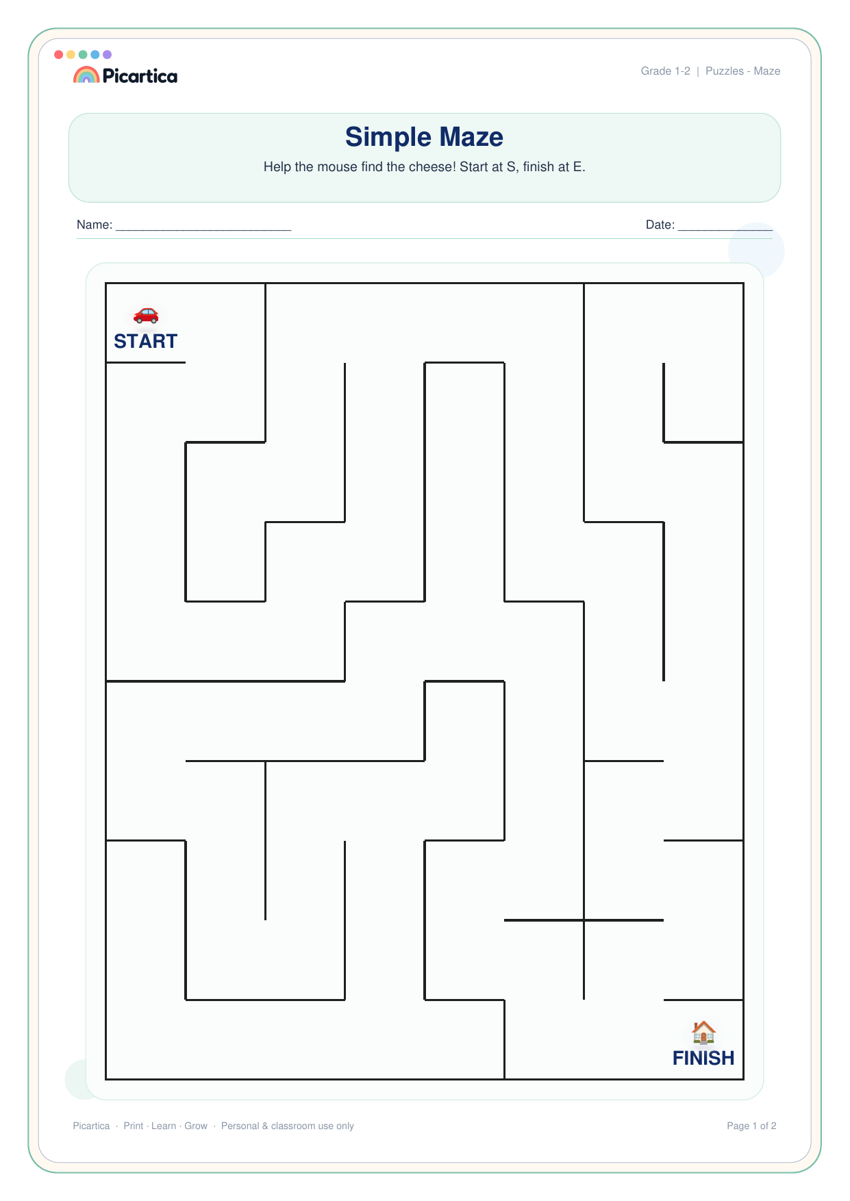 Simple Maze free worksheet preview