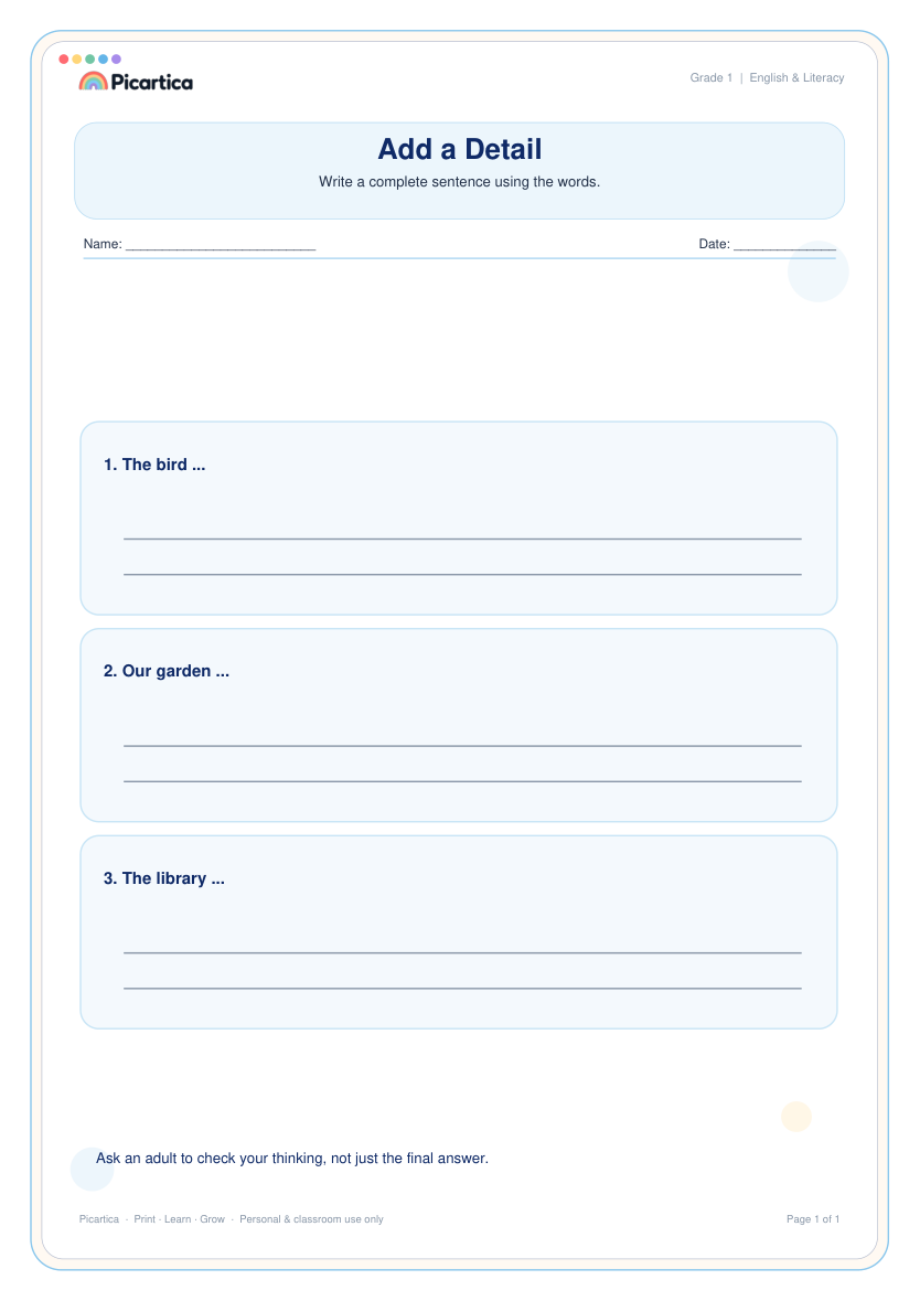 Add a Detail free worksheet preview