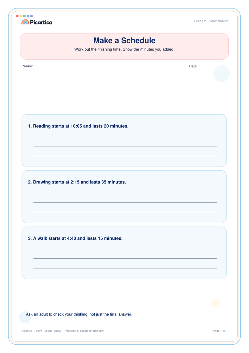 Make a Schedule free worksheet preview