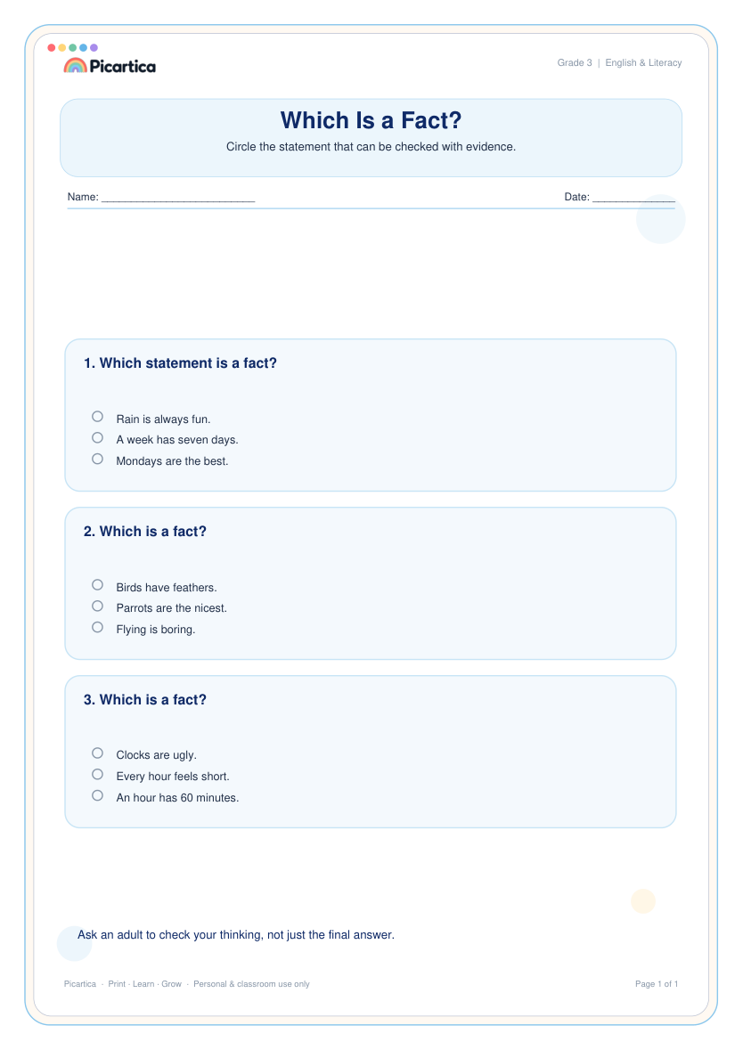 Which Is a Fact? free worksheet preview