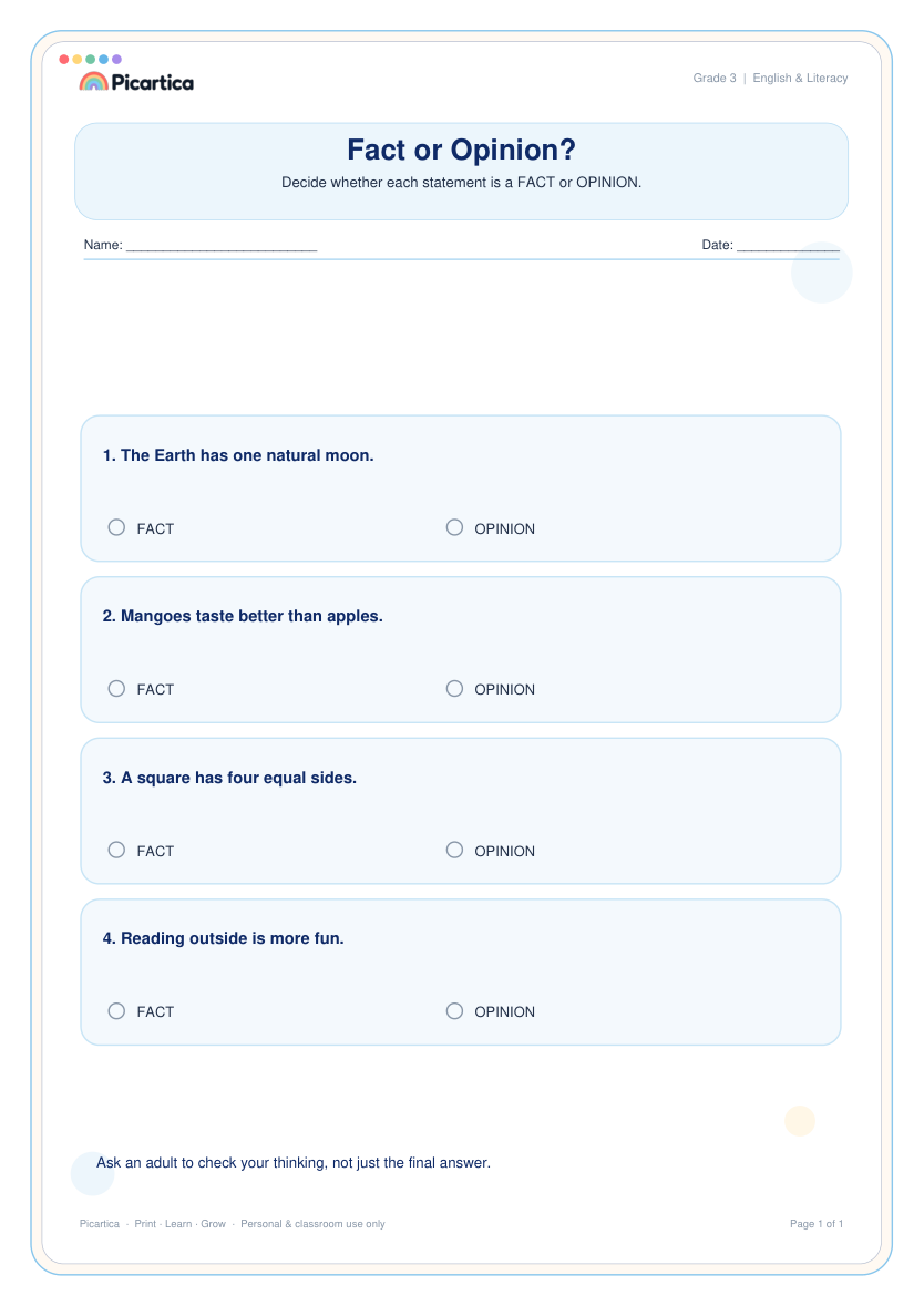 Fact or Opinion? free worksheet preview