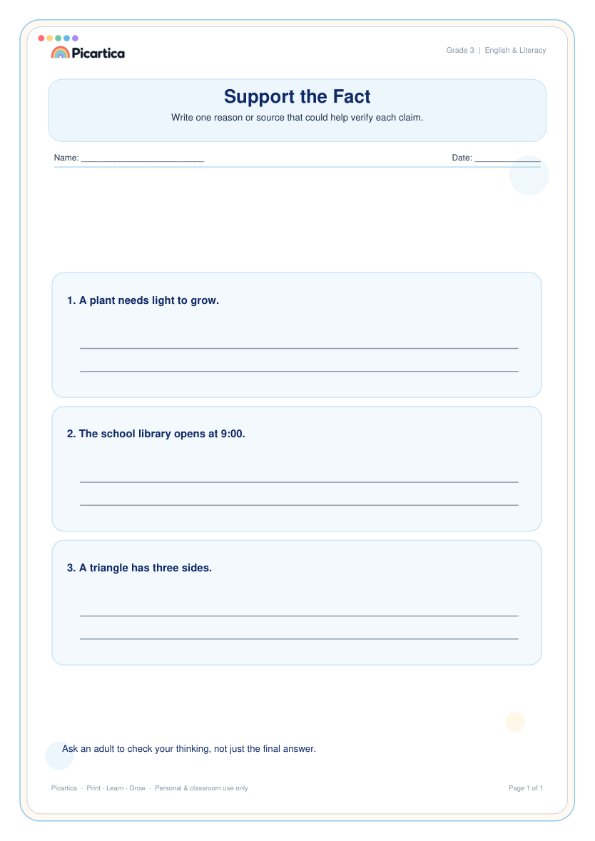 Support the Fact free worksheet preview
