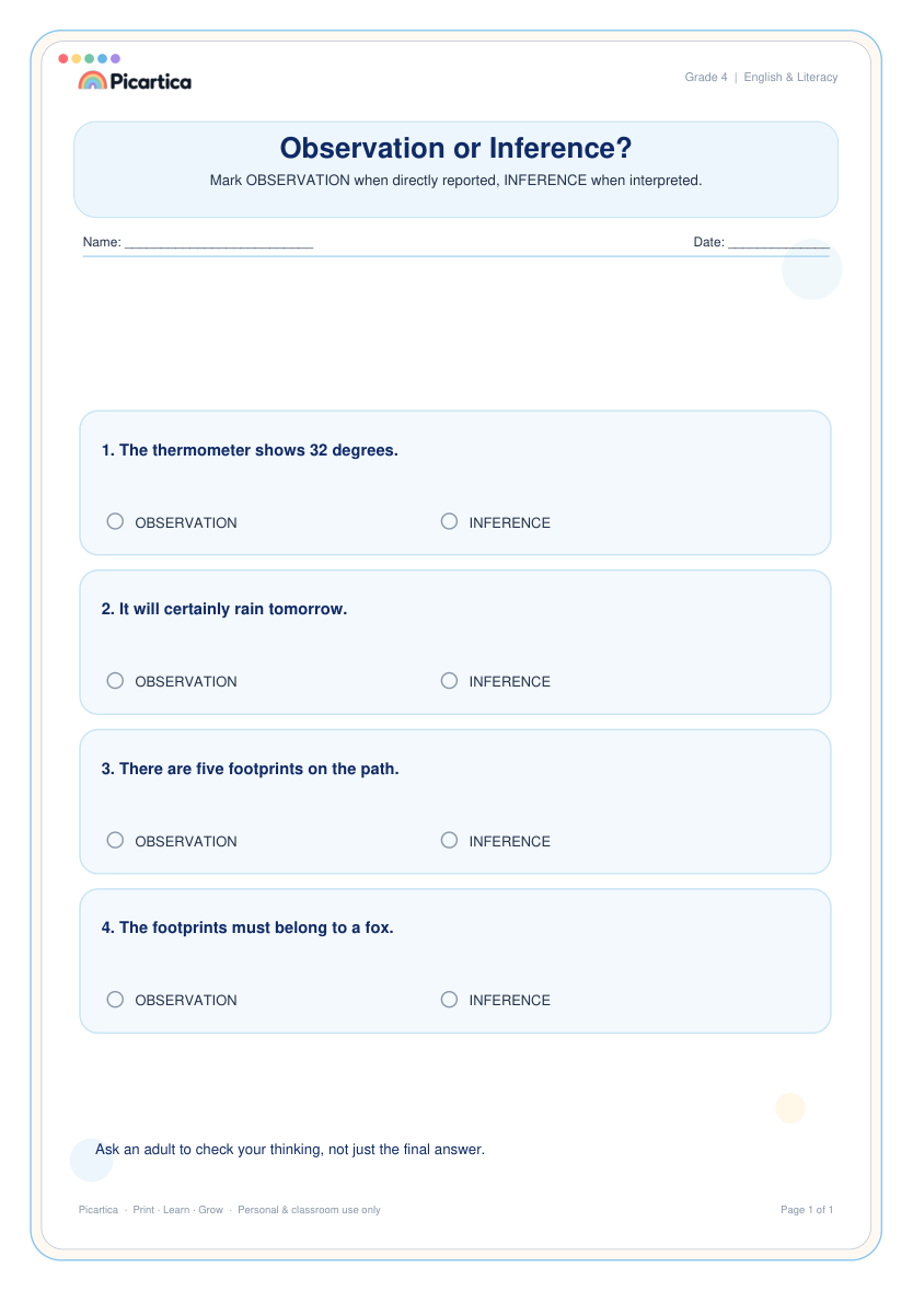 Observation or Inference? free worksheet preview