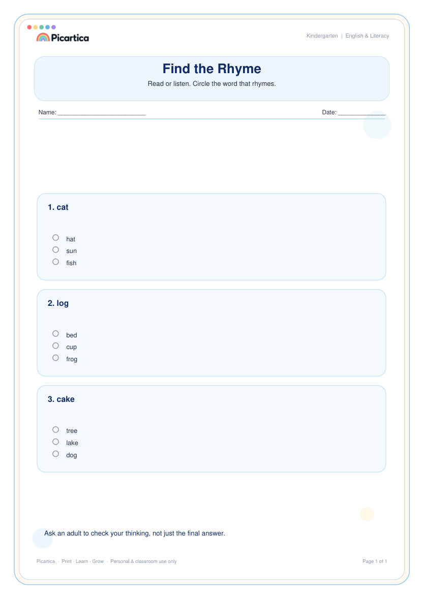 Find the Rhyme free worksheet preview