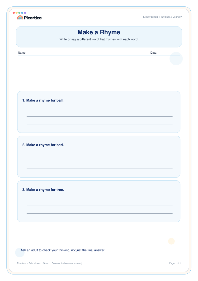 Make a Rhyme free worksheet preview