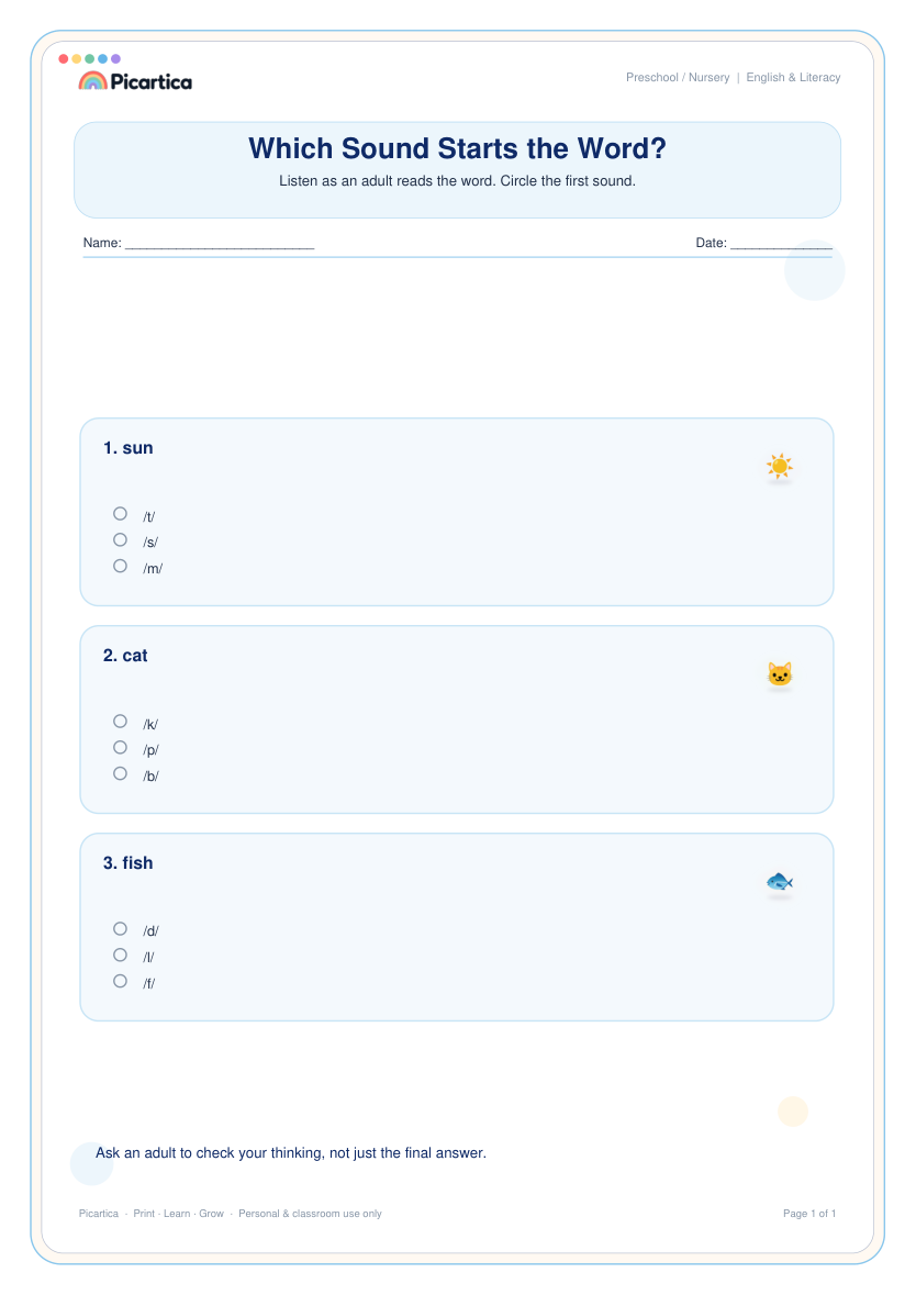 Which Sound Starts the Word? free worksheet preview