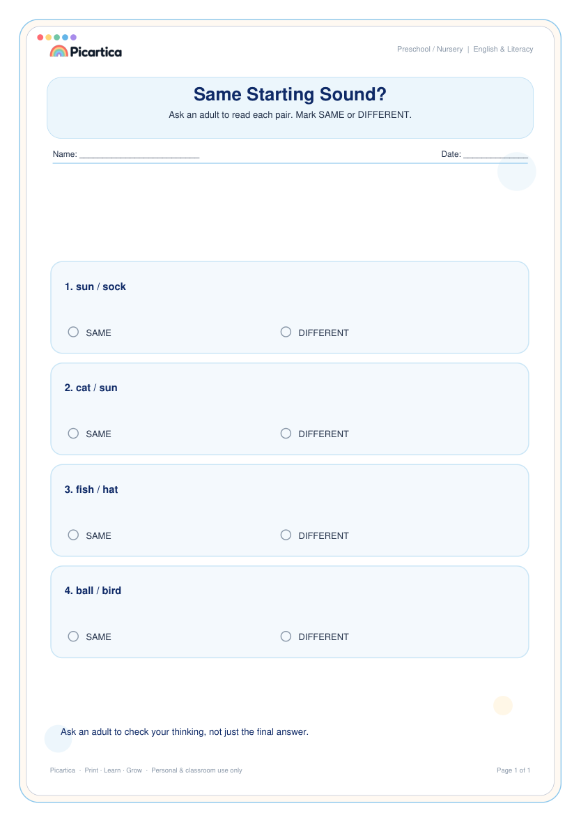 Same Starting Sound? free worksheet preview