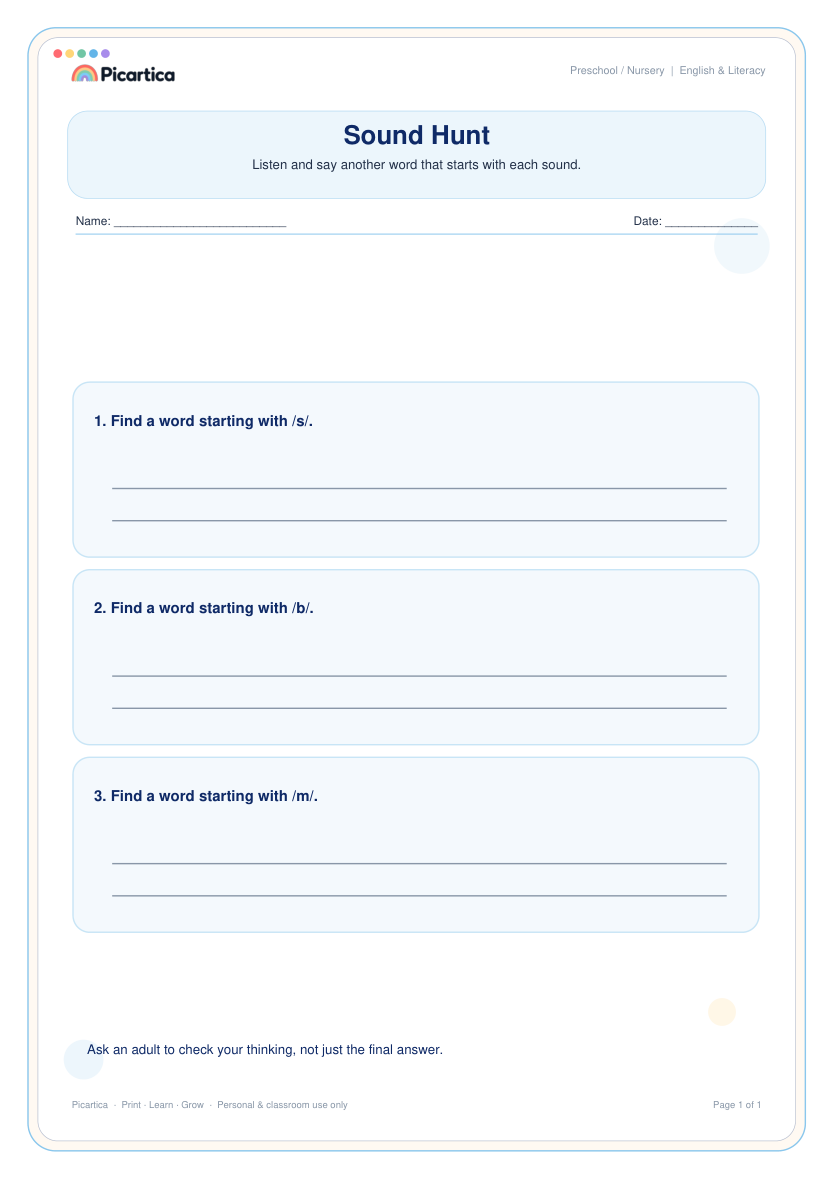 Sound Hunt free worksheet preview