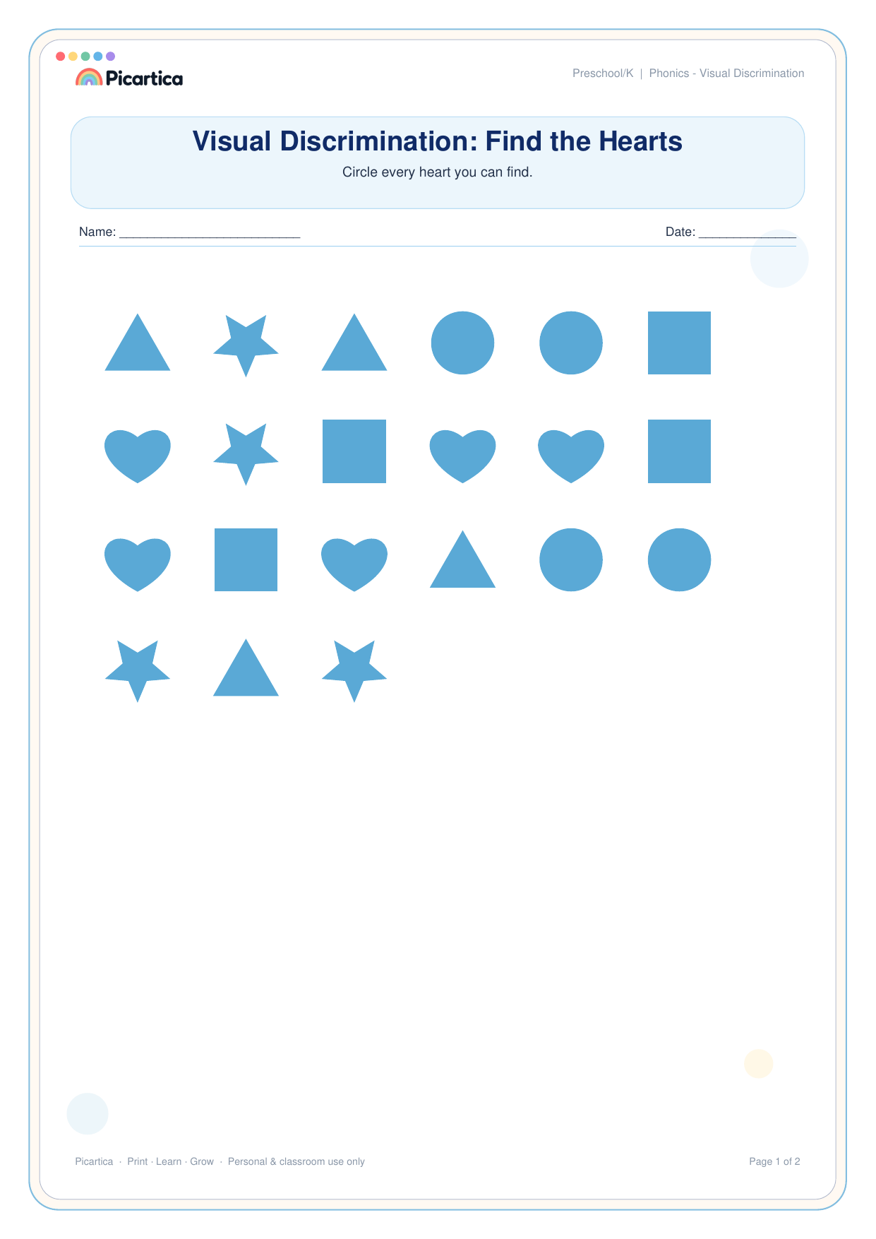 Visual Discrimination: Find the Hearts free worksheet preview